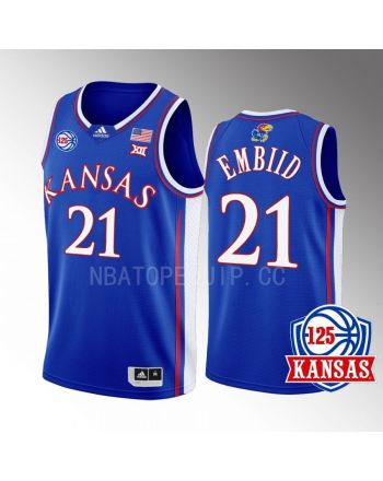 Joel Embiid 21 Kansas Jayhawks Blue Men Jersey 2022-23 125th Anniversary Away