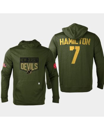 New Jersey Devils 7 Dougie Hamilton 2022 Salute to Service Olive Pullover Hoodie