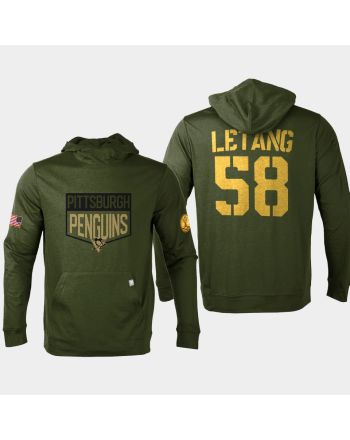 Pittsburgh Penguins 58 Kris Letang 2022 Salute to Service Olive Pullover Hoodie