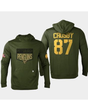 Pittsburgh Penguins 87 Sidney Crosby 2022 Salute to Service Olive Pullover Hoodie