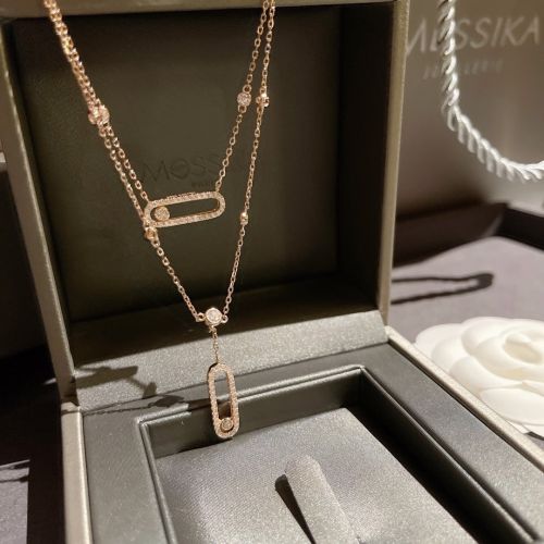 Messika Rose Gold Diamond Necklace Move Uno 2 Rows Pavé