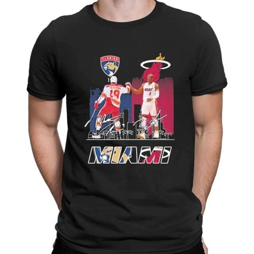 Florida Panthers Tkachuk And Miami Heat Dwyane Wade Signatures T-Shirt - Black