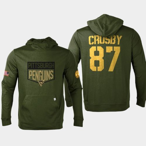 Pittsburgh Penguins 87 Sidney Crosby 2022 Salute to Service Olive Pullover Hoodie