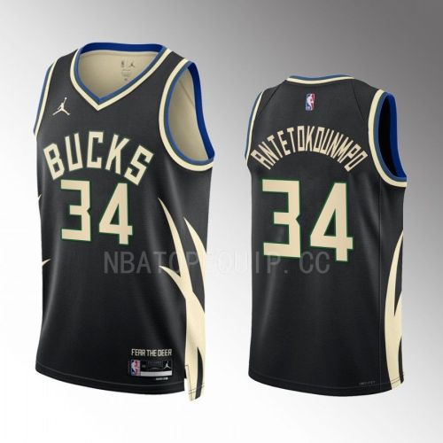 Giannis Antetokounmpo 34 2022-23 Milwaukee Bucks Black Statement Edition Men Jersey