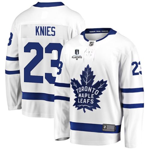 Matthew Knies 23 Toronto Maple Leafs Stanley Cup 2023 Playoffs Patch Away Breakaway Men Jersey - White